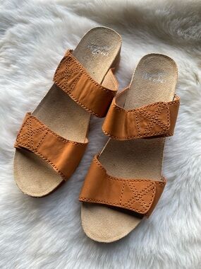 Dansko Tan Leather Double-Strap Slide Sandals